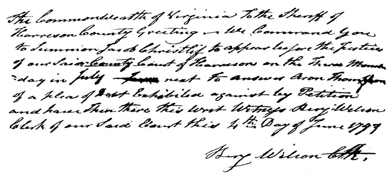1793 Summons for Jacob Christlieb