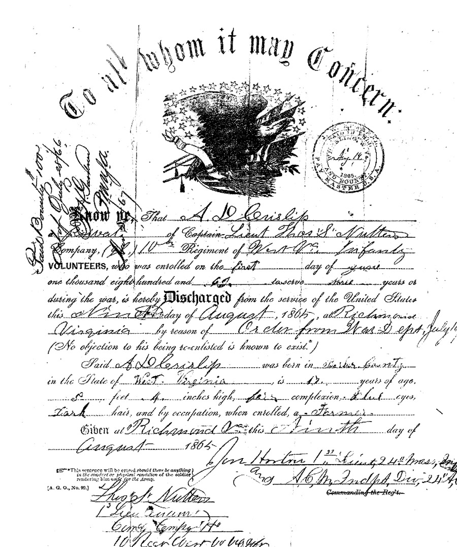 Alvin Crislip Discharge Paper