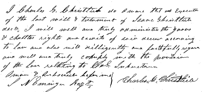 Charles Christlieb, Executor of Isaac Christlieb's will, document