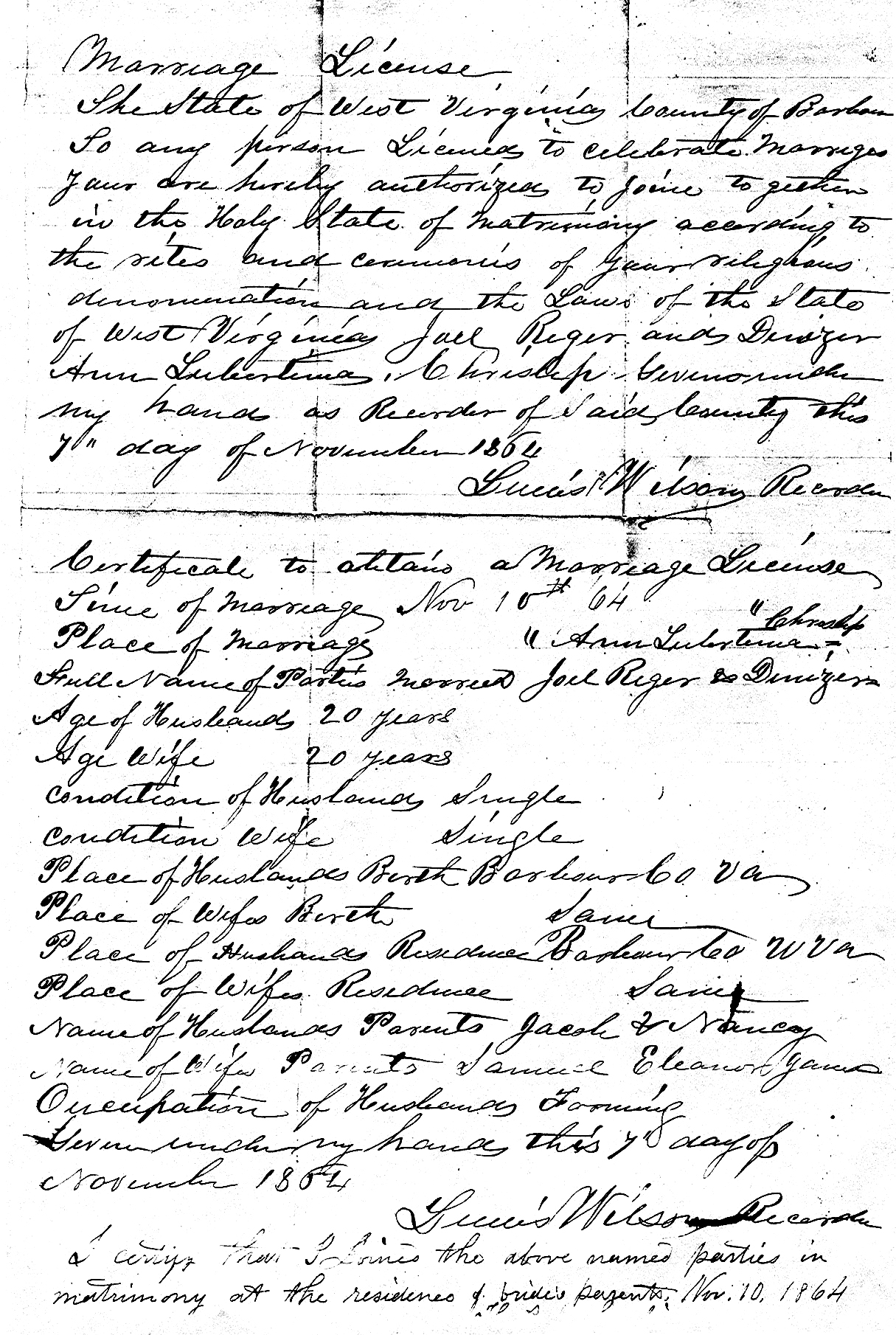 Deniza Chrislip & Joel Reger Marriage License