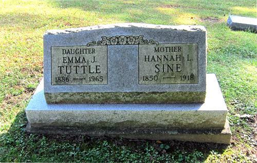 Dau. Emma Tuttle and Mother Hannah L. Sine Headstone