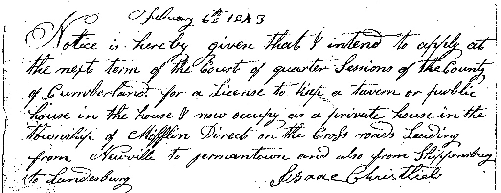 Isaac Christlieb's Tavern License Application