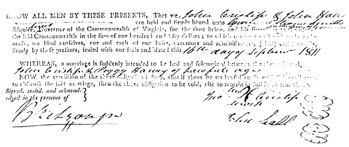 John Chrislip's marriage bond
