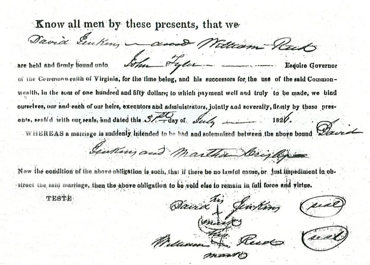 Margaret Crislip & David Jenkins Marriage Bond