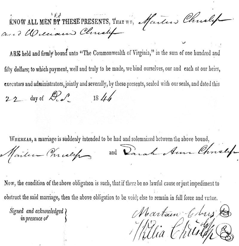 Martin Luther Crislip - Marriage Bond