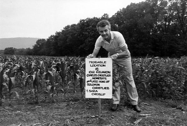 Ned Crislip at the site of Sarah & Solomon's Farm in 1983.