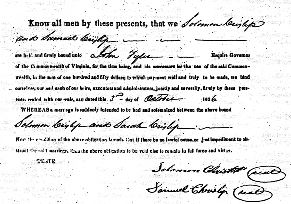 Sara Crislip's Marriage Bond