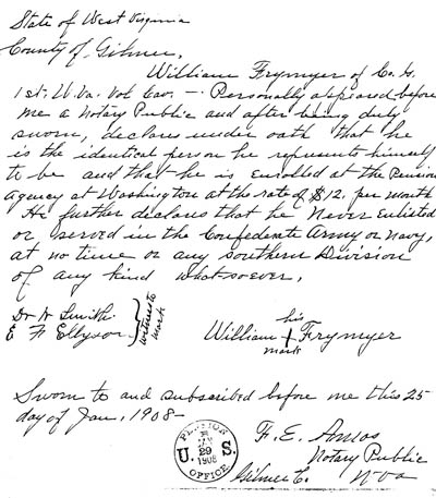 Pertaining to William Frymier's Civil War Pension