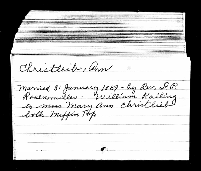 William Railing & Mary A. Christlieb Marriage Record